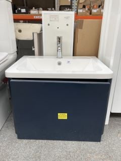 (COLLECTION ONLY) WALL HUNG 1 DRAWER SINK UNIT IN GLOSS GREY (DRAWER NEEDS MINOR REPAIR) WITH A 605 X 450MM 1TH POLYMARBLE BASIN COMPLETE WITH MONO BASIN MIXER TAP & CHROME SPRUNG WASTE - RRP £715: L