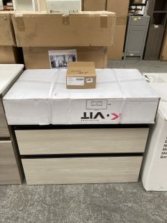 WALL HUNG 2 DRAWER SINK UNIT IN NORDIC ASH WITH A 810 X 470MM 1TH CERAMIC BASIN COMPLETE WITH MONO BASIN MIXER TAP & CHROME SPRUNG WASTE - RRP £860: LOCATION - D3