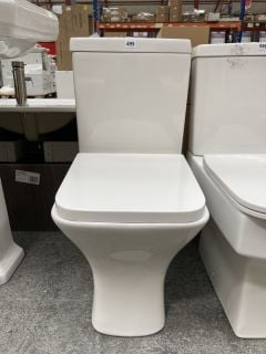 (COLLECTION ONLY) SQUARE STYLED CLOSE COUPLED W/C COMPLETE WITH ALL CISTERN FITTINGS, DUAL FLUSH TOP CHROME BUTTON & SEAT - RRP £325: LOCATION - D4