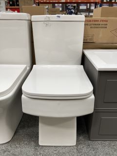 (COLLECTION ONLY) SQUARE STYLED CLOSE COUPLED W/C COMPLETE WITH ALL CISTERN FITTINGS, DUAL FLUSH TOP CHROME BUTTON & SEAT - RRP £325: LOCATION - D4