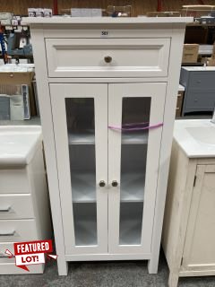 (COLLECTION ONLY) FLOOR STANDING 2 DOOR 1 DRAWER TALL BOY IN WHITE 1410 X 640 X 380MM - RRP £645: LOCATION - D5