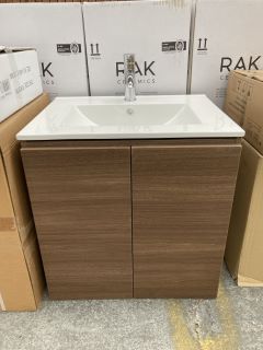 (COLLECTION ONLY) VITRA ECORA WALL HUNG 2 DOOR SINK UNIT IN OAK EFFECT WITH A 610 X 470MM 1TH CERAMIC BASIN COMPLETE WITH MONO BASIN MIXER TAP & CHROME SPRUNG WASTE - RRP £1265: LOCATION - D3