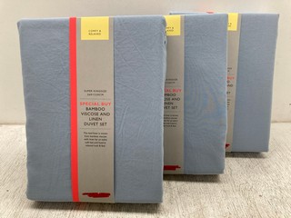 3 X JOHN LEWIS & PARTNERS BAMBOO VISCOSE AND LINEN DUVET SETS IN DUCK EGG BLUE - SUPER KING: LOCATION - F7