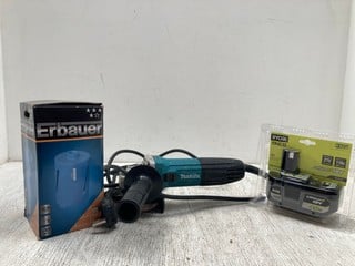 3 X ASSORTED HARDWARE TO INCLUDE MAKITA M14 CORDED ANGLE GRINDER: LOCATION - F4