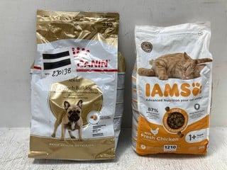 ROYAL CANIN ADULT 3KG FRENCH BULLDOG DRY FOOD - BBE 28/11/2025 TO INCLUDE IAMS 3KG CHICKEN DRY CAT FOOD - BBE 21/05/2026: LOCATION - F1