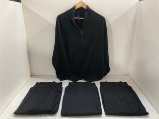 4 X MENS 1/4 ZIP JUMPERS IN BLACK - SIZES 2XL/3XL: LOCATION - WH4