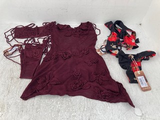 5 X JADED LONDON WOMENS CLOTHING IN VARIOUS DESIGNS & SIZES TO INCLUDE KNOTTED TRIANGLE BIKINI TOP IN STRAWBERRY PRINT - UK SIZE 6: LOCATION - E7