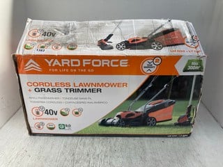 YARD FORCE CORDLESS LAWN MOWER & GRASS TRIMMER: LOCATION - E9