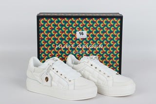 KURT GEIGER LONDON LEATHER SOUTHBANK WHITE TRAINERS - SIZE UK4 - RRP £175: LOCATION - BOOTH