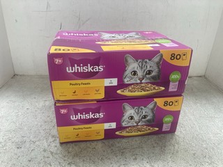 2 X WHISKAS POULTRY FEASTS 80 POUCH PACK CAT FOOD BBE 03/26: LOCATION - WH5