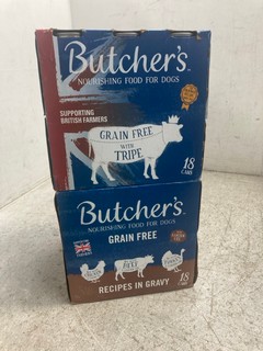 36 X 400G CANS OF BUTCHERS NOURISHING DOG FOOD WITH TRIPE/BEEF -BBE 10/26: LOCATION - WH6