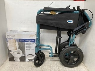 DAYS FOR WHEELED ROLLATOR IN BLACK AND BLUE TO INCLUDE HOMECRAFT SAVANAH RAISED TOILET SEAT WITH LID IN WHITE: LOCATION - H 13