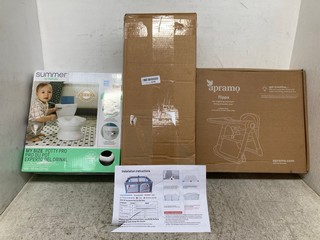 3 X CHILDRENS ITEMS TO INCLUDE APRAMO FLIPPA DINING & BOOSTER CHAIR: LOCATION - H 12