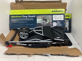 2 X HEADREST DOG GUARDS TO INCLUDE PET STROLLER IN BLACK: LOCATION - H 10