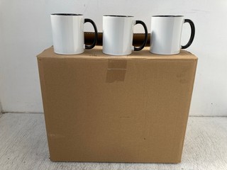 BOX OF ORCA COATINGS WHITE AND BROWN MUGS: LOCATION - H 8