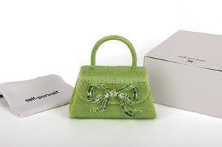 SELF-PORTRAIT GREEN HOT FIX MINI BOW SATIN BAG - RRP £330: LOCATION - BOOTH