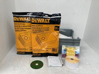 QTY OF GENERAL ITEMS TO INCLUDE DEWALT DUST FILTER BAGS DXVA19-4201: LOCATION - H 5