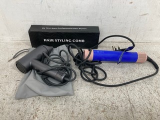 3 X HAIR STYLING ITEMS TO INCLUDE DYSON HAIR WRAP HAIR STYLER IN BLUE: LOCATION - H 2