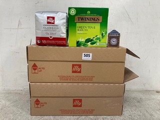 4 X ASSORTED TEA & COFFEE ITEMS TO INCLUDE ILLY CLASSIC ROAST COFFEE CAPSULES (B.B DATE 09.2025): LOCATION - H 2