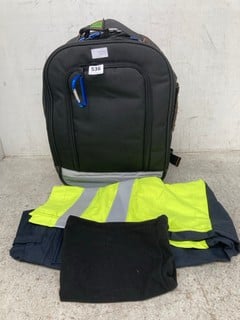 EUROPEAN MERCHANDISE GROUP BACK PACK - MODEL NO. 4389 TO INCLUDE STRATA REGULAR HI-VIS TROUSERS - SIZE SMALL: LOCATION - H 1