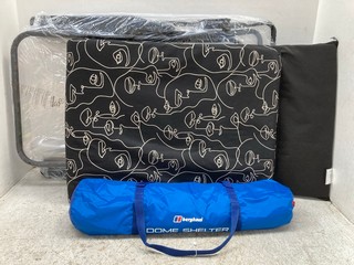 OUTDOOR PADDED RELAXER CHAIR TO INCLUDE BERGHAUS DOME SHELTER ACCESSORY PACK WITH 2 X ZIP DOOR PANELS AND 2 X SIDE PANELS: LOCATION - G 1