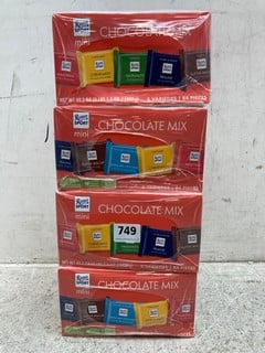 4 X BOXES OF RITTER SPORT CHOCOLATE MIXES TO INCLUDE PRALINE FLAVOUR - BBE: 31/08/2024: LOCATION - G 13