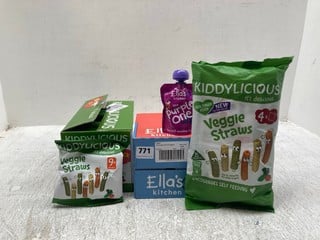 3 X BOXES OF CHILDRENS FOOD ITEMS TO INCLUDE KIDDYLICIOUS VEGGIE STRAWS - BBE: APRIL 2025: LOCATION - G 14