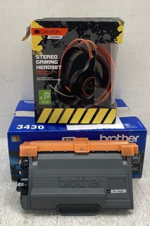 BROTHER AT YOUR SIDE TN3430 TONER CARTRIDGE TO INCLUDE STEREO GAMING HEADSET NIGHTFALL - MODEL NO. CND-SGHS7: LOCATION - F 16