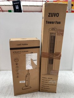 ZUVO 76CM TOWER FAN TO INCLUDE RUSSELL HOBBS STEAM & CLEAN STEAM MOP: LOCATION - F 15