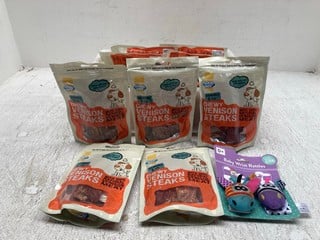 QTY OF GOOD BOY CHEWY VENISON STEAKS DOG TREATS - BBE: 08/12/2025 TO INCLUDE: LOCATION - F 14