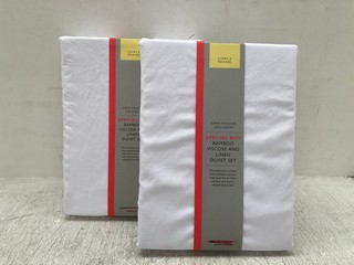 2 X JOHN LEWIS & PARTNERS BAMBOO VISCOSE AND LINEN DUVET SETS IN WHITE - SIZE: SUPER KING: LOCATION - F 13