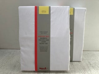 2 X JOHN LEWIS & PARTNERS BAMBOO VISCOSE AND LINEN DUVET SETS IN WHITE - SIZE: SUPER KING: LOCATION - F 12