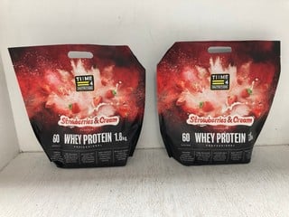 2 X 1.8KG BAGS OF TI:ME 4 NUTRITION STRAWBERRIES & CREAM PROFESSIONAL WHEY PROTEIN : COMBINED RRP £104.00 : BBE 07/26: LOCATION - WH3