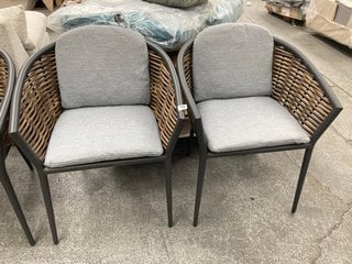 SET OF 2 WOVEN WICKER CHAIRS WITH SEAT CUSHIONS IN STONE: LOCATION - B5