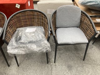 SET OF 2 WOVEN WICKER CHAIRS WITH SEAT CUSHIONS IN STONE: LOCATION - B5