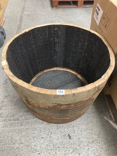 LARGE HALF BARREL OAK PLANTER: LOCATION - B5