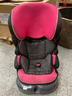 DISNEY MINNIE MOUSE THEMED HIGH BACK TODDLER CAR SEAT IN BLACK & PINK: LOCATION - BR13