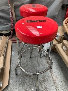 2 X CLARKE BAR STOOLS IN RED & CHROME: LOCATION - A1