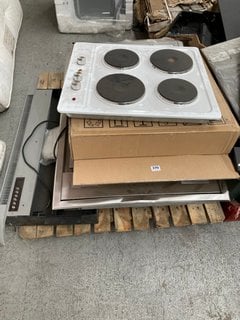 PALLET OF ASSORTED APPLIANCE ITEMS TO INCLUDE COOKOLOGY 4 ZONE ELECTRIC HOB IN WHITE: LOCATION - A3 (KERBSIDE PALLET DELIVERY)