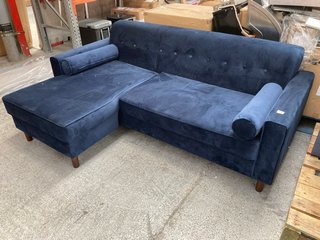 3 SEATER LEFT HAND FACING CORNER SOFA IN BLUE VELVET: LOCATION - B3