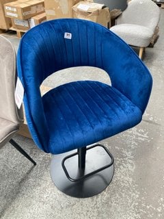 BLUE VELVET BAR STOOL WITH FOOTREST: LOCATION - B3