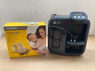 MEDELA FREESTYLE HANDS FREE DOUBLE ELECTRIC BREAST PUMP TO ALSO INCLUDE TOMMEE TIPPEE PERFECT PREP FORMULA FEED MAKER IN NAVY: LOCATION - AR9