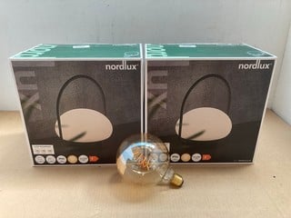 2 X NORDLUX OUTDOOR LAMPS IN BLACK TO ALSO INCLUDE LARGE DECORATIVE LIGHT BULB: LOCATION - AR11