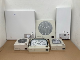 QTY OF ASSORTED JOHN LEWIS & PARTNERS CLOCKS TO INCLUDE MARBLE ANALOGUE MANTEL CLOCK: LOCATION - A8T