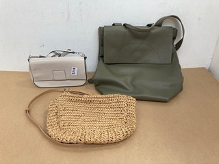 3 X ASSORTED JOHN LEWIS & PARTNERS WOMENS BAGS TO INCLUDE SATCHEL BACKPACK IN KHAKI: LOCATION - A7T