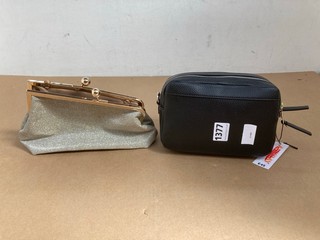 JOHN LEWIS & PARTNERS ANYDAY CAMERA BAG IN BLACK TO ALSO INCLUDE JOHN LEWIS & PARTNERS GOLD CHAIN OCCASION BAG IN GOLD GLITTER: LOCATION - A7T