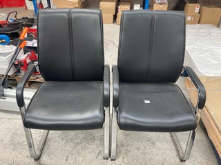 2 X BLACK FAUX LEATHER & CHROME OFFICE CHAIRS: LOCATION - A6