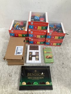 QTY OF ASSORTED CHOCOLATE ITEMS TO INCLUDE 3 X LINDT VEGAN HAZELNUT CHOCOLATE BARS 100G BB: 09/24: LOCATION - H16