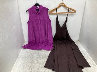 ME + EM SHEER HALTER NECK MAXI DRESS IN DARK CHOCOLATE SIZE UK 12 TO INCLUDE ME + EM TOWELLING COLLAR SLEEVELESS SWING DRESS IN PURPLE SIZE UK 12: LOCATION - E13