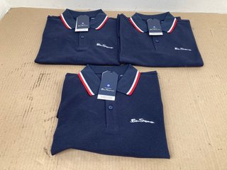 3 X BEN SHERMAN MENS LOGO PRINT POLO SHIRTS IN NAVY SIZE: S AND M: LOCATION - F16